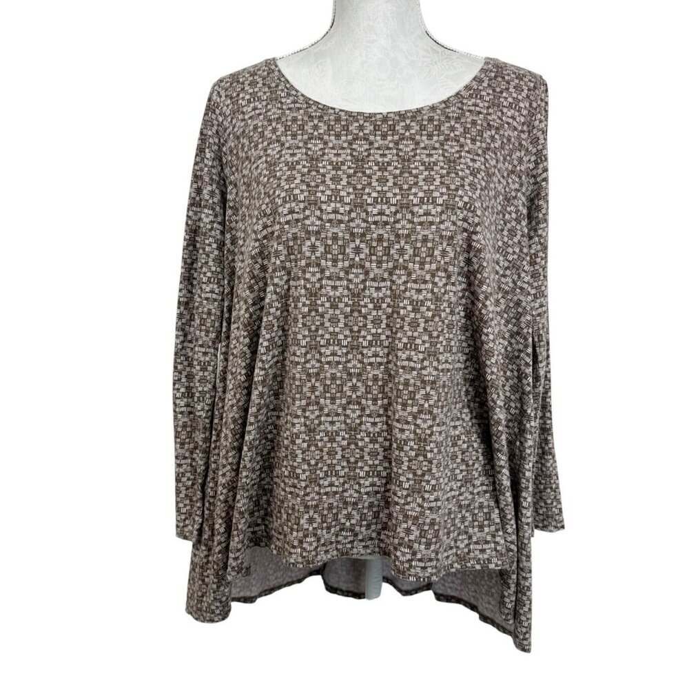 J Jill Women's L Petite Pure Jill Back Tie Brown Tunic Tee Pima Cotton